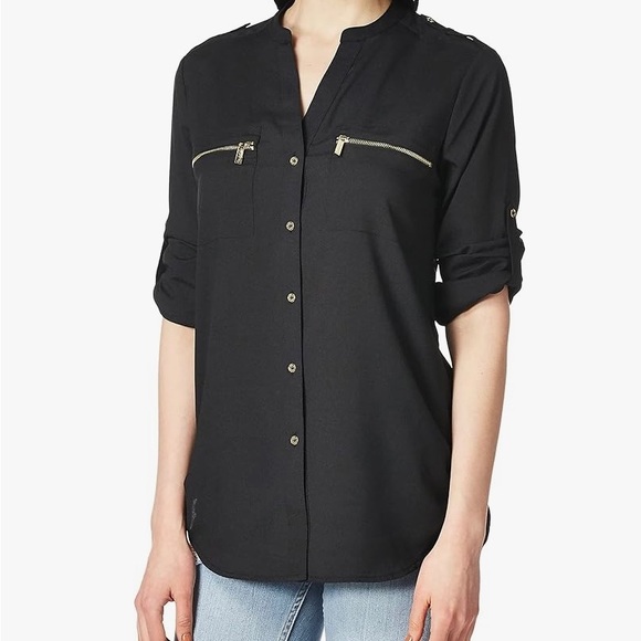 Calvin Klein Women's Modern Essential Zipper Button-Front Blouse - Picture 1 of 3